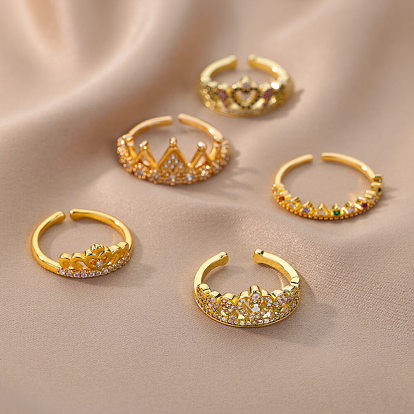 Anillos de puño de diamantes de imitación de acero inoxidable ajustables para mujer, corona