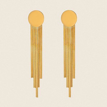 Плоские круглые серьги-гвоздики из нержавеющей стали с кисточкой, цепочка-оберег