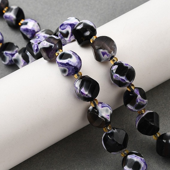 Природные пожары треск агат бисер нитей, окрашенная и подогревом, граненые, твист, с бисером