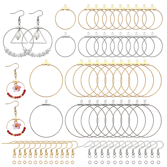 140Pcs 8 Styles 304 Stainless Steel Earring Hooks & Open Jump Rings Finding Kits