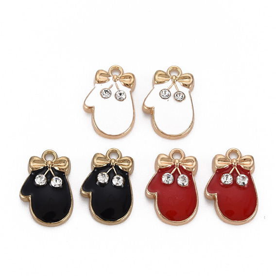 Alloy Enamel Pendants, with Crystal Rhinestone, Light Gold, Cadmium Free & Nickel Free & Lead Free, Gloves
