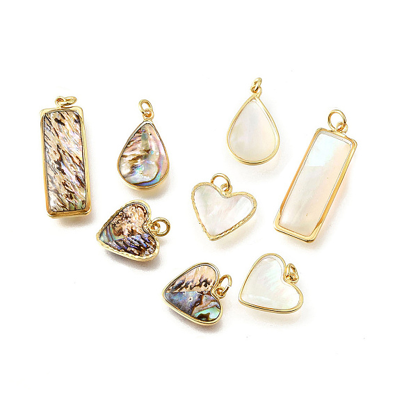 Подвески из натуральной ракушки и эпоксидной смолы, латунные геометрические подвески, с прыжковых колец, каплевидное сердце прямоугольник, золотые