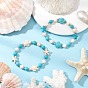 2шт. синтетические бирюзовые браслеты с бусинами, черепаха и морская звезда, с синтетическими магнезитовыми бусинами