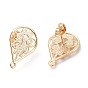 Brass Stud Earring Findings,  with Ear Nuts, Earring Backs, Teardrop with Leaf