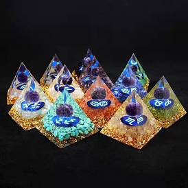 Resin Orgonite Pyramid Home Display Decorations, with Natural Amethyst/Natural Gemstone Chips, Constellation