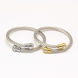 304 bracelets de couple acier inoxydable des femmes à la mode, avec les accessoires de tête en strass, 52mm