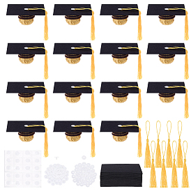 150 Décoration de chapeau de graduation en papier (pièces), pour les décorations de gâteaux, avec des pompons en polyester et des boutons-pression en plastique
