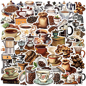 50Pcs Vintage Coffee Machine and Coffee Bean Paper Stickers, Adhesive Waterproof Stickers Self-Adhesive Stickers, for Suitcase, Laptop, Cup, DIY Photo Album Diary Scrapbook Decoration