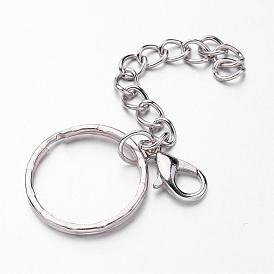 Iron Split Key Rings, with Zinc Alloy Lobster Claw Clasps and Curb Chains