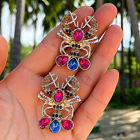 Colorful Geometric Alloy Crab Earrings with Rhinestones for Women
