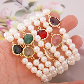 Multi-color Glass Pearl Bracelet for Women, Adjustable Elasticity and Vintage Style