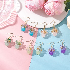 5 Pairs Flower 304 Stainless Steel Dangle Earrings, with Glass Pendants, Golden