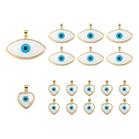 4Pcs 2 Style Natural River Shell Pendants, with Jump Rings and Golden Plated Brass Findings, Heart & Evil Eye