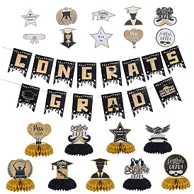 3bolsas 3 estilos pancartas colgantes de papel para la temporada de graduación para decoraciones de fiestas, con cuerda de yute