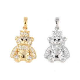 Brass Micro Pave Clear Cubic Zirconia Pendants, Bear