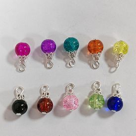 10pcs pendentifs en perles de verre craquelées, pendentifs rondelles, avec des épingles à tête plate en fer