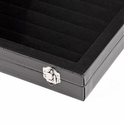 Imitation Leather and Wood Rings Display Boxes, with Glass, Rectangle