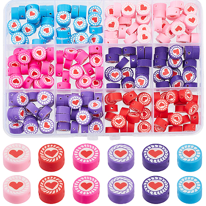 240 шт 6 цвета бусины из полимерной глины ручной работы, плоско-круглые с сердцем