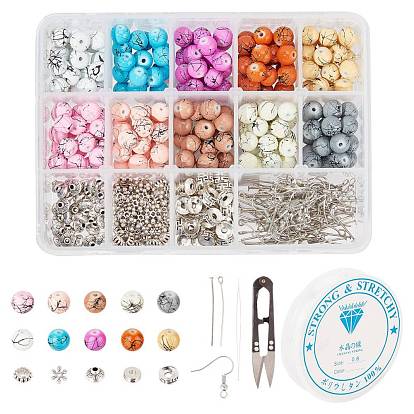 DIY Earring & Bracelets Making Kits, Including Drawbench Glass Beads, Brass Earring Hooks, Brass & Alloy Spacer Beads, Elastic Crystal Thread, Steel Scissors and Iron Beading Needles