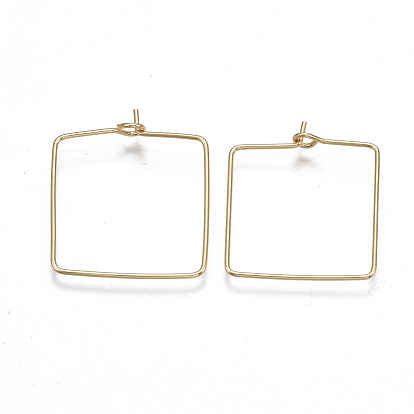 Brass Earring Hooks, Nickel Free, Real 18K Gold Plated, Rectangle