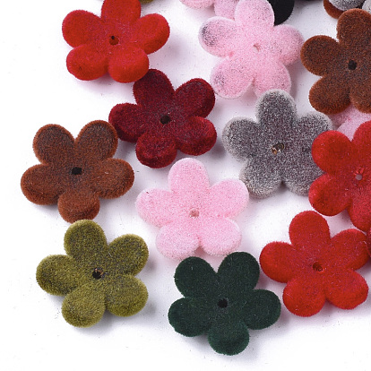Flocky Acrylic Bead Caps, 5-Petal, Flower