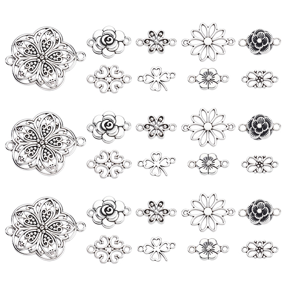 90 шт. 9 стили тибетские сплавные цветочные звенья/соединители