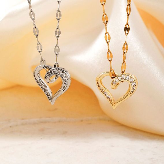 Элегантные латунные ожерелья с подвеской в виде сердца из прозрачных кубических цирконий для девочек