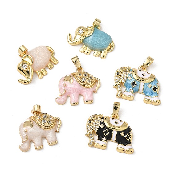 Латунные микро проложить кубического циркония подвески, с эмалью, очарование слона, реальный 18 k позолоченный
