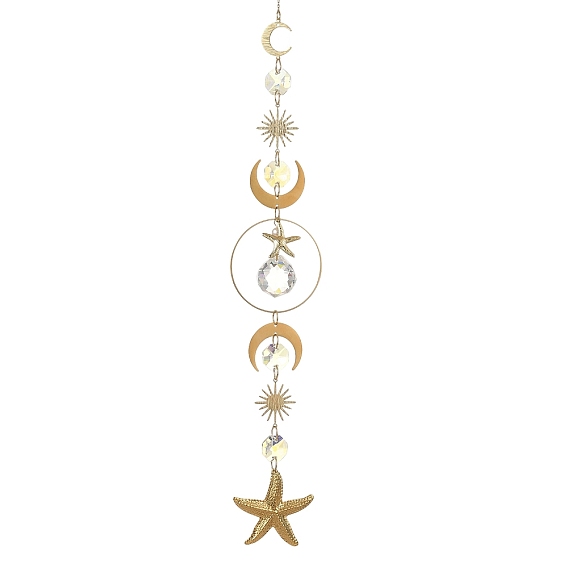 304 Atrapasueños colgante de acero inoxidable con forma de estrella de mar, Dijes redondos de latón con forma de luna y sol, y cristales para decoración de ventanas y paredes con prismas.