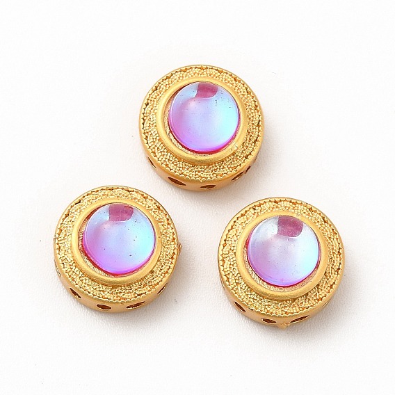 Многожильные звенья из латуни с долговечным покрытием, с синтетическим опалом, плоский круглый с полым цветком