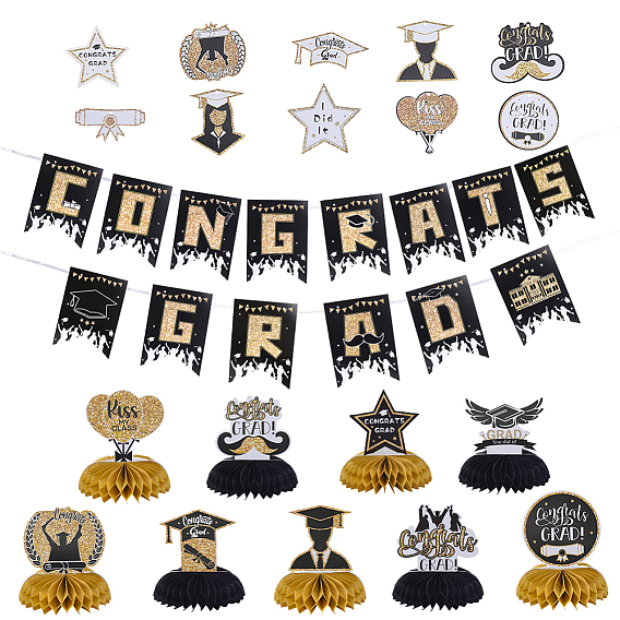 3Bags 3 Styles Graduation Season Paper Hanging Banners for Party Decorations, with Jute Rope