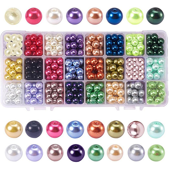 Круглые бусины из экологически чистого окрашенного стекла с жемчугом