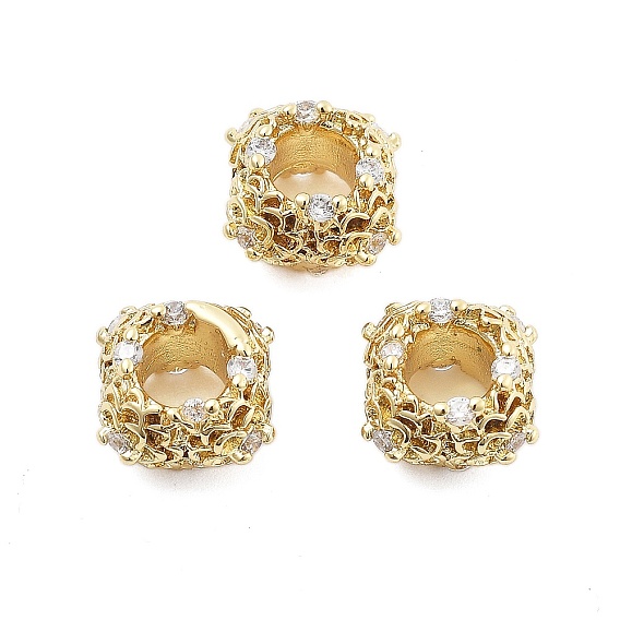 Латунные микро проложить Цирконий Европейский бисером, бусины с большим отверстием, долговечный, без кадмия и без свинца, RONDELLE с цветком