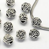 Perles européennes en alliage, Perles avec un grand trou   , fleur, 12x11.5x10mm, Trou: 5mm