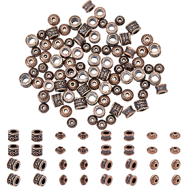 200Pcs 4 Style Tibetan Style Alloy Beads, Lead Free & Cadmium Free, Bicone & Rondelle & Column