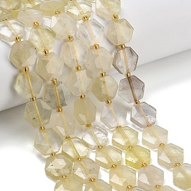 Нити из натуральных бусин лимонного кварца (обработанных нагреванием), шестиугольник, граненый шестиугольный разрез, с бисером
