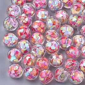 Transparent Acrylic Cabochons, with Paillette, Round with Heart