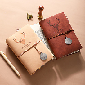 7.09 x 4.8" Imitation Leather Cover Loose-Leaf Tri-fold Notebook, Journal Book, with 5 Sheets Binder Dividers and 3Pcs Transparent Storage Bags, Rectangle with Antler Pattern