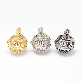 Rack Plating Brass Hollow Round Cage Pendants, For Chime Ball Pendant Necklaces Making, 34x27x23mm, Hole: 12.5x8mm