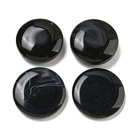 Natural Black Agate Beads, Flat Round, Dyed