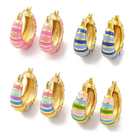 Brass & Enamel Stripe Hoop Earrings for Women, Lead Free & Cadmium Free, Real 18K Gold Plated