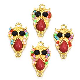 Alloy Links, with Colorful Resin and Rhinestone, Owl