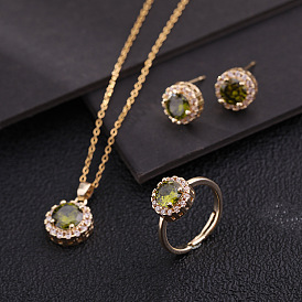 Chic Micro-Inlaid Colorful Zirconia Gold-Plated Jewelry Set: Necklace, Ring & Earrings