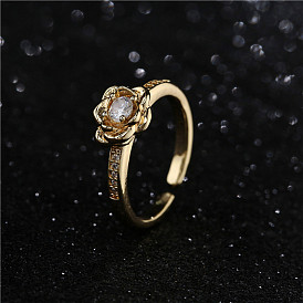 Vintage 18K Gold Plated Rose Flower Ring for Women - Adjustable Open Design Hand Jewelry