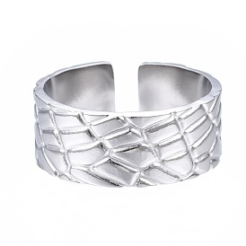304 brazalete abierto texturizado de acero inoxidable, anillo grueso para mujer