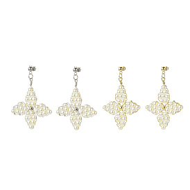 Boucles d'oreilles clous étoiles tressées en perles de verre, 304 bijoux en fil d'acier inoxydable pour femmes