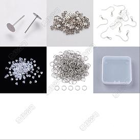 Kit de recherche de fabrication de boucles d'oreilles bricolage, y compris 304 montures de clous d'oreille en acier inoxydable, écrous d'oreille et anneaux de jonction, 316 crochets de boucle d'oreille chirurgicaux en acier inoxydable, écrous en plastique