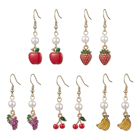 Shell Pearl Dangle Earrings, Fruit Alloy Enamel Drop Earrings