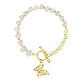 Bracelets de perles d'eau douce naturelles avec breloque papillon en zircone cubique, 925 bracelets en argent sterling avec chaînes rolo pour femmes