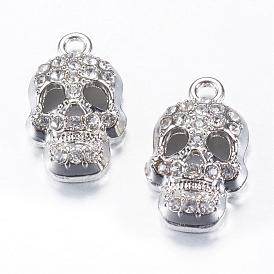 Alloy Rhinestone Pendants, Skull